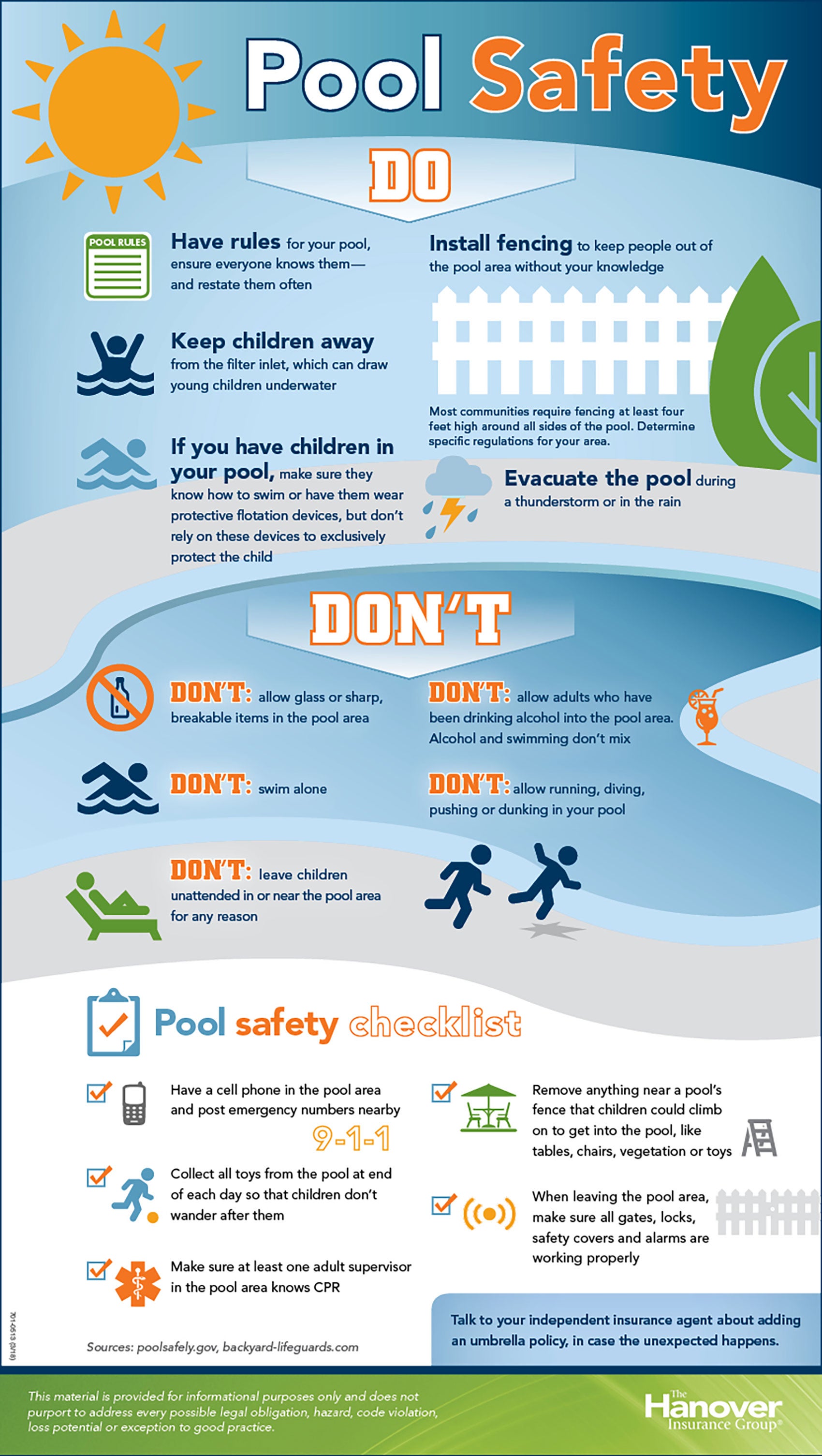 pool safety infographic including a safety checklist